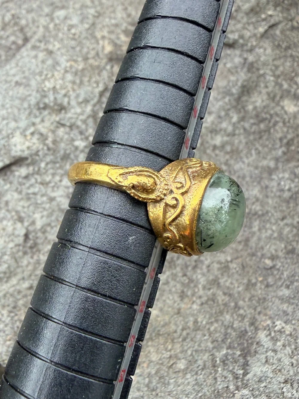 Genuine Gemstone Green Stone Dome Small Gold Pinky Ring 4